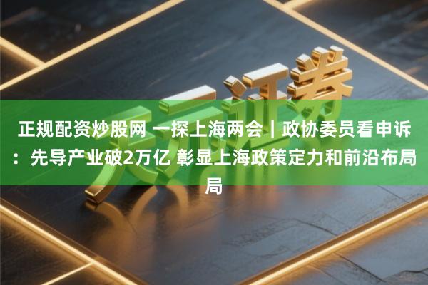 正规配资炒股网 一探上海两会|政协委员看申诉:先导产业破2万亿 彰显上海政策定力和前沿布局