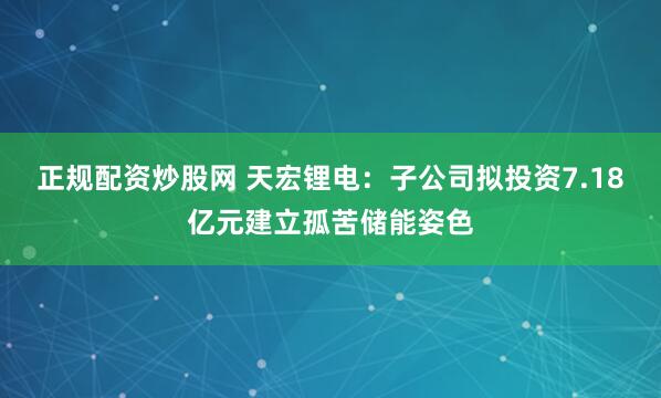 正规配资炒股网 天宏锂电：子公司拟投资7.18亿元建立孤苦储能姿色