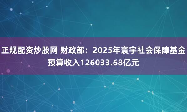 正规配资炒股网 财政部：2025年寰宇社会保障基金预算收入126033.68亿元